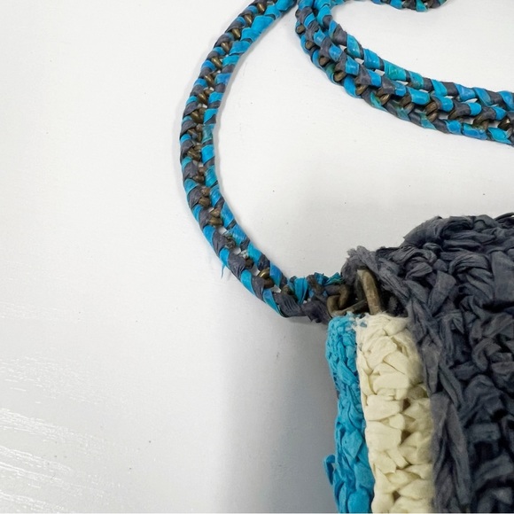 J. Crew Blue Color Block Colorblock Raffia Crossbody Purse - Picture 3 of 7